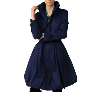 SAMUEL DONG Classic Bubble Hem Trench Coat Jacket Lined Navy Blue Dress …